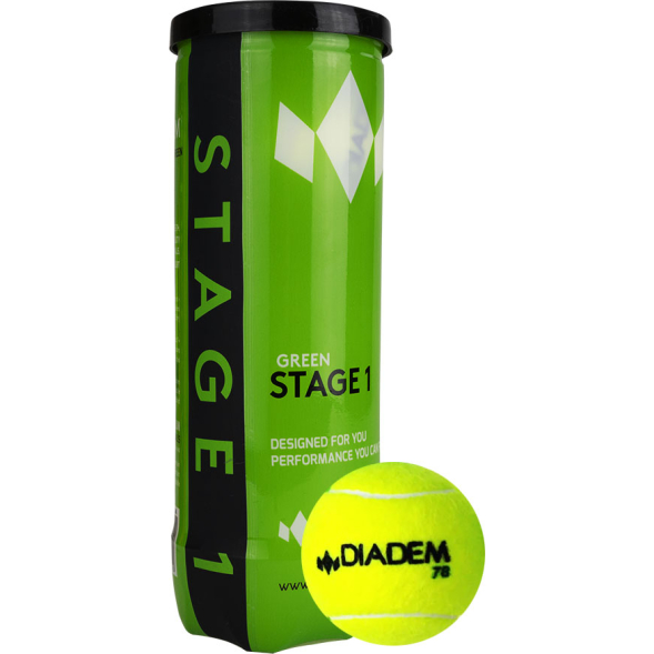 Мячи для большого тенниса детские DIADEM Stage 1 Green Ball, BALL-CASE-GR, от 11 лет, упаковка 3 мяча