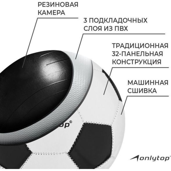 Мяч футбольный ONLYTOP, PVC, машинная сшивка, 32 панели, р. 3