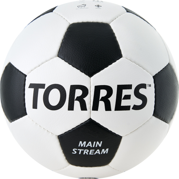 Мяч футб. TORRES Main Stream, F30185, р.5, 32 пан. ПУ, 4 под. слоя, руч. сшивка, бело-черный