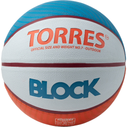 Мяч баск. TORRES Block, B023167, р.7, резина, нейлон. корд, бут. камера, светл-серо-сине-оранжевый