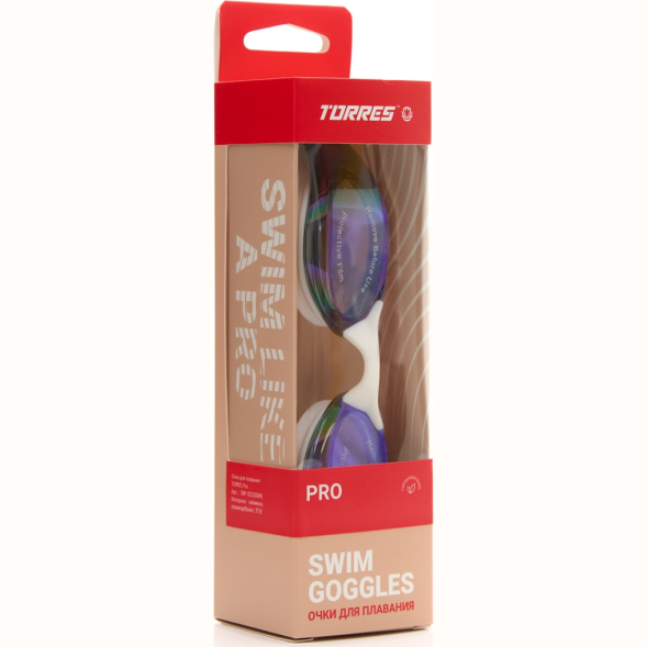 Очки для плав.TORRES Pro, SW-32520MR, зерк.линзы.,белая оправа,дв.рег.ремешок
