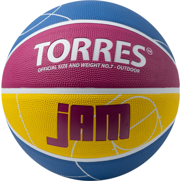 Мяч баск. TORRES Jam, B023127, р.7, резина, нейлон. корд, бут. кам., син-желто-малиновый