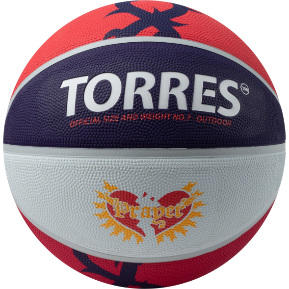 Мяч баск. TORRES Prayer, B023137, р.7, резина, нейлон.корд, бут. кам., красно-серо-фиолет