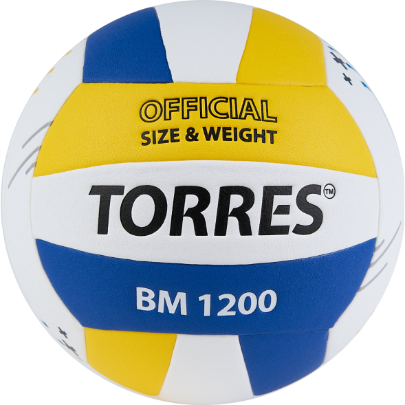 Мяч вол. TORRES BM1200, V42335, р.5, синт.кожа (микрофибра), клееный, бут.кам, бел-син-желт