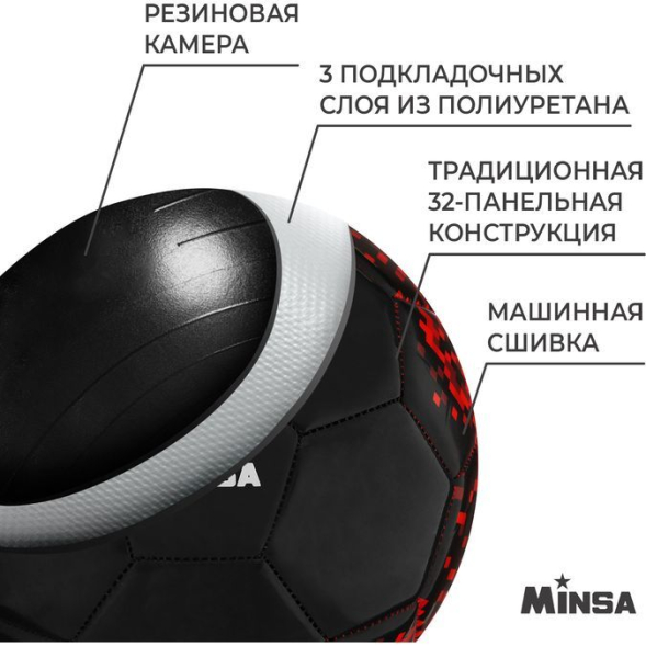 Мяч футбольный MINSA, PU, машинная сшивка, 32 панели, размер 5, 360 г