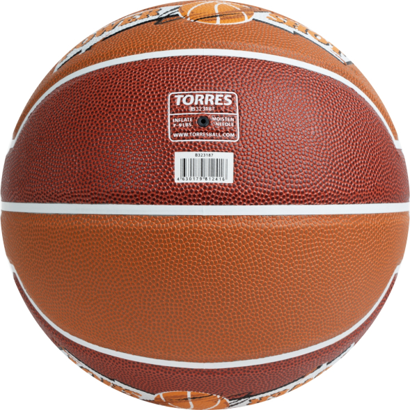 Мяч баск. TORRES Power Shot, B323187, р.7, 8 пан., ПУ, нейлон.корд,бут.кам, коричнево-оранжевый