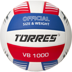 Мяч вол. TORRES VB 1000, V32415, р.5, синт.кожа (микрофибра), клееный, бут.кам, бел-син-красный