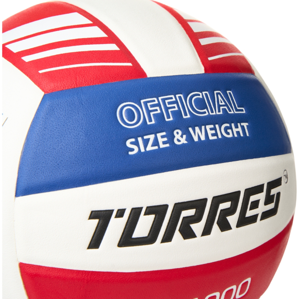 Мяч вол. TORRES VB 1000, V32415, р.5, синт.кожа (микрофибра), клееный, бут.кам, бел-син-красный
