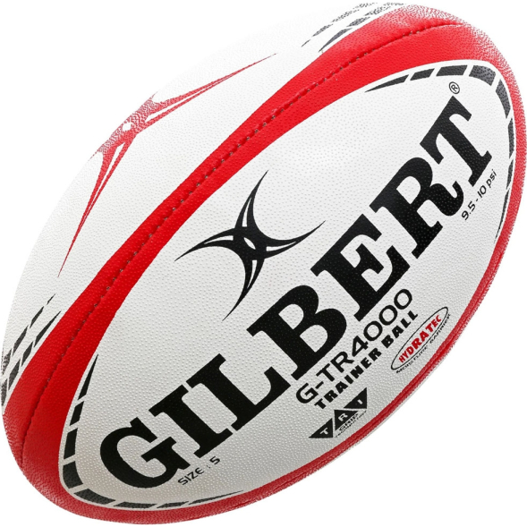 Мяч для регби GILBERT G-TR4000, 42097805, р.5, резина, ручная сшивка, бело-красно-черный