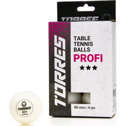 Мяч для наст. тенниса TORRES Profi 3*, TT23012, диам. 40+мм, упак. 6 шт, белый