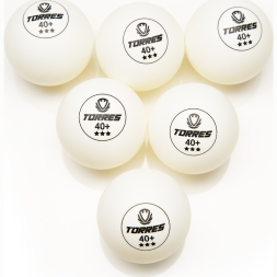 Мяч для наст. тенниса TORRES Profi 3*, TT23012, диам. 40+мм, упак. 6 шт, белый