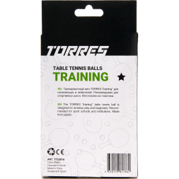 Мяч для наст. тенниса TORRES Training 1*, TT23016, диам. 40+ мм, упак. 6 шт, белый