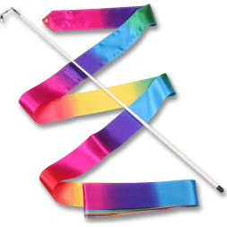 Лента гимнастическая с палочкой INDIGO 56см РАДУГА, АВ227-26, длина 6м