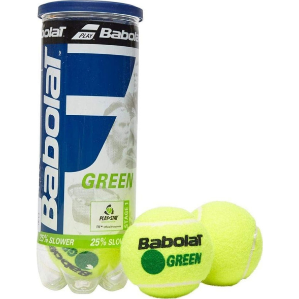 Мяч теннисный детский BABOLAT Green, 501066, уп.3 шт, войлок, шерсть, нат.резина, желто-зеленый