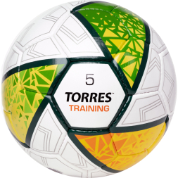 Мяч футб. TORRES Training, F323955, р.5, 32 пан. ПУ, 4 подкл. слоя, руч. сшивка, бело-зел-жёлт