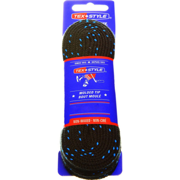 Шнурки для коньков Texstyle Double Blue Line And Molded Tip 2000MT-BK-244, длина 244см.