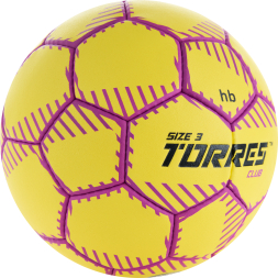 Мяч ганд. TORRES Club, H32433, р.3, ПУ, 5 подкл. слоев, руч. сшивка, желтый