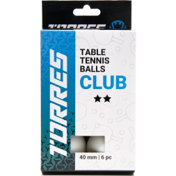 Мяч для наст. тенниса TORRES Club 2*, TT23014, диам. 40+мм, упак. 6 шт, белый