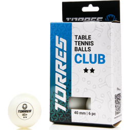 Мяч для наст. тенниса TORRES Club 2*, TT23014, диам. 40+мм, упак. 6 шт, белый