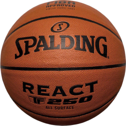 Мяч баск. SPALDING TF-250 React 76967z, р.7, FIBA Approved, композит. кожа (ПУ), коричнево-черный