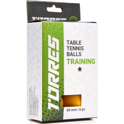 Мяч для наст. тенниса TORRES Training 1*, TT23015, диам. 40+ мм, упак. 6 шт, оранж