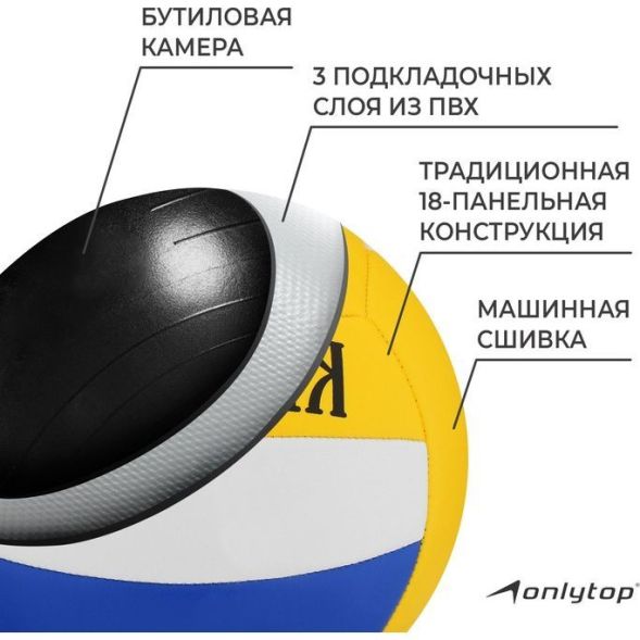Мяч волейбольный ONLYTOP «Россия», ПВХ, машинная сшивка, 18 панелей, р. 5