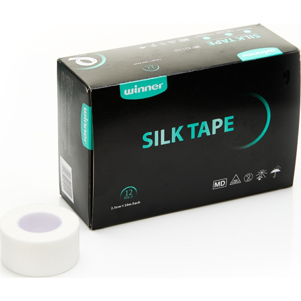 Тейп шелковый спортивный Winner, арт. 611020, 2,5 см*10м, белый, 12 шт/уп