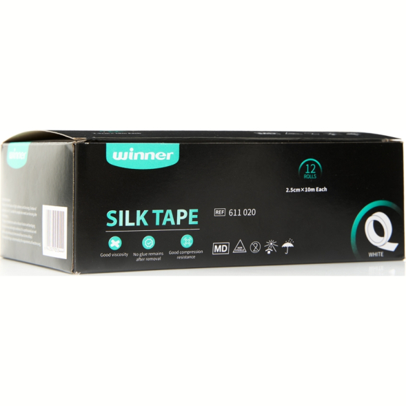 Тейп шелковый спортивный Winner, арт. 611020, 2,5 см*10м, белый, 12 шт/уп