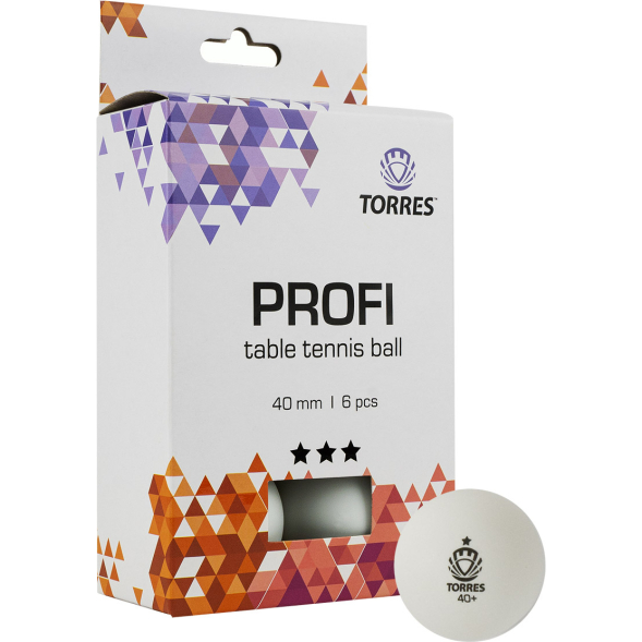 Мяч для настольного тенниса TORRES Profi 3* диаметр 40+ TT21012, белый