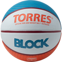 Мяч баск. TORRES Block, B023167, р.7, резина, нейлон. корд, бут. камера, светл-серо-сине-оранжевый