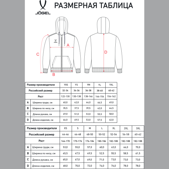 Худи на молнии JÖGEL ESSENTIAL Cotton FZ Hoodie, красный, детский