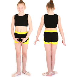 Шорты двойные гимнастические Indigo SM-346-32, размер 32, черно-желтый